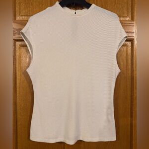 Mello Day Women’s Mock Neck Keyhole Back Top Size Large Off Whit